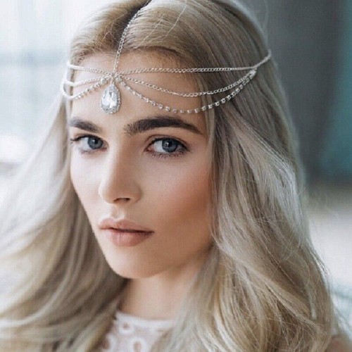 Crystal head hair chain - crystal,