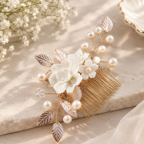 Rosette and pearls bridal hair - rosette,