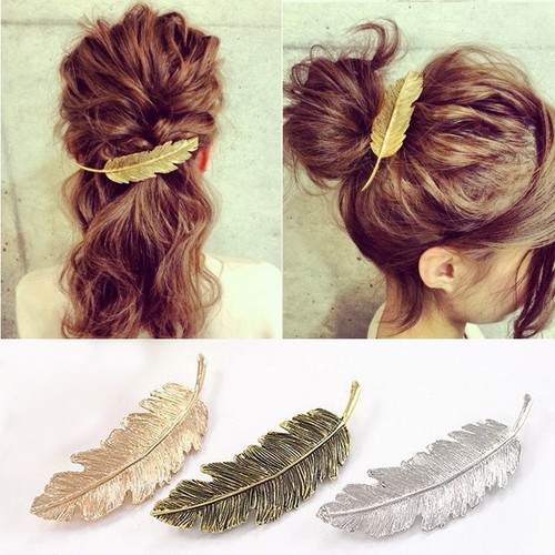 Leaf feather hair pin - hair,