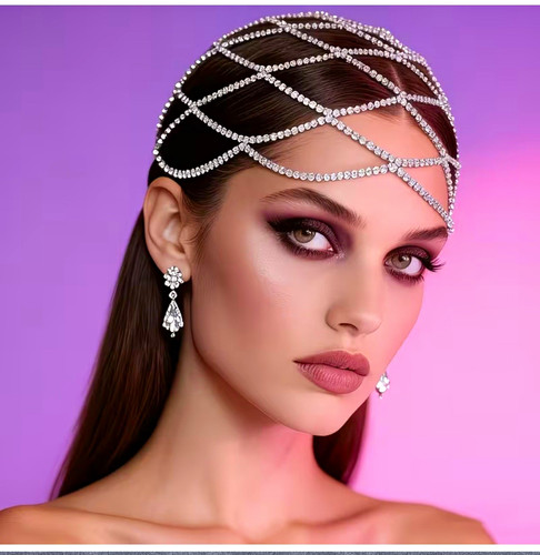 Silver rhinestone head chain - rhinestone,