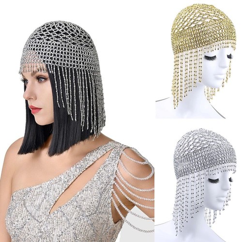 Gold silver beaded hat shiny - gold/,
