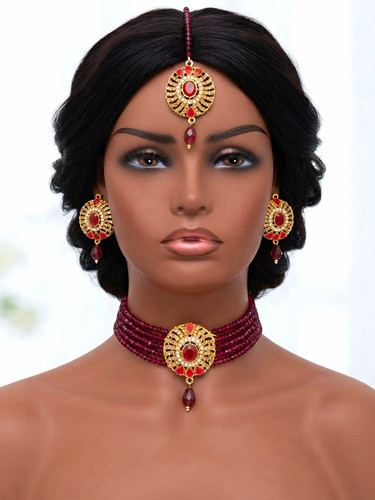 Gold plated red oval - gold,